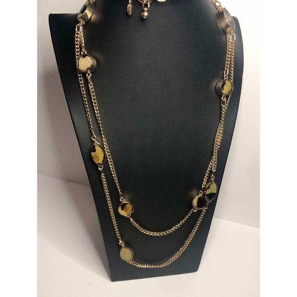 968 CHICO'S animal station gold tone layer necklace 34-38" - Picture 1 of 3